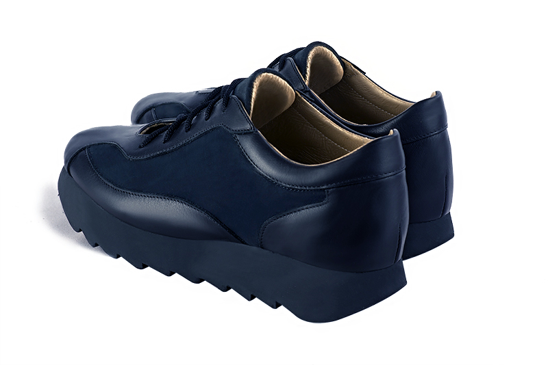 Navy blue women's elegant sneakers. Round toe. Low rubber soles. Rear view - Florence KOOIJMAN